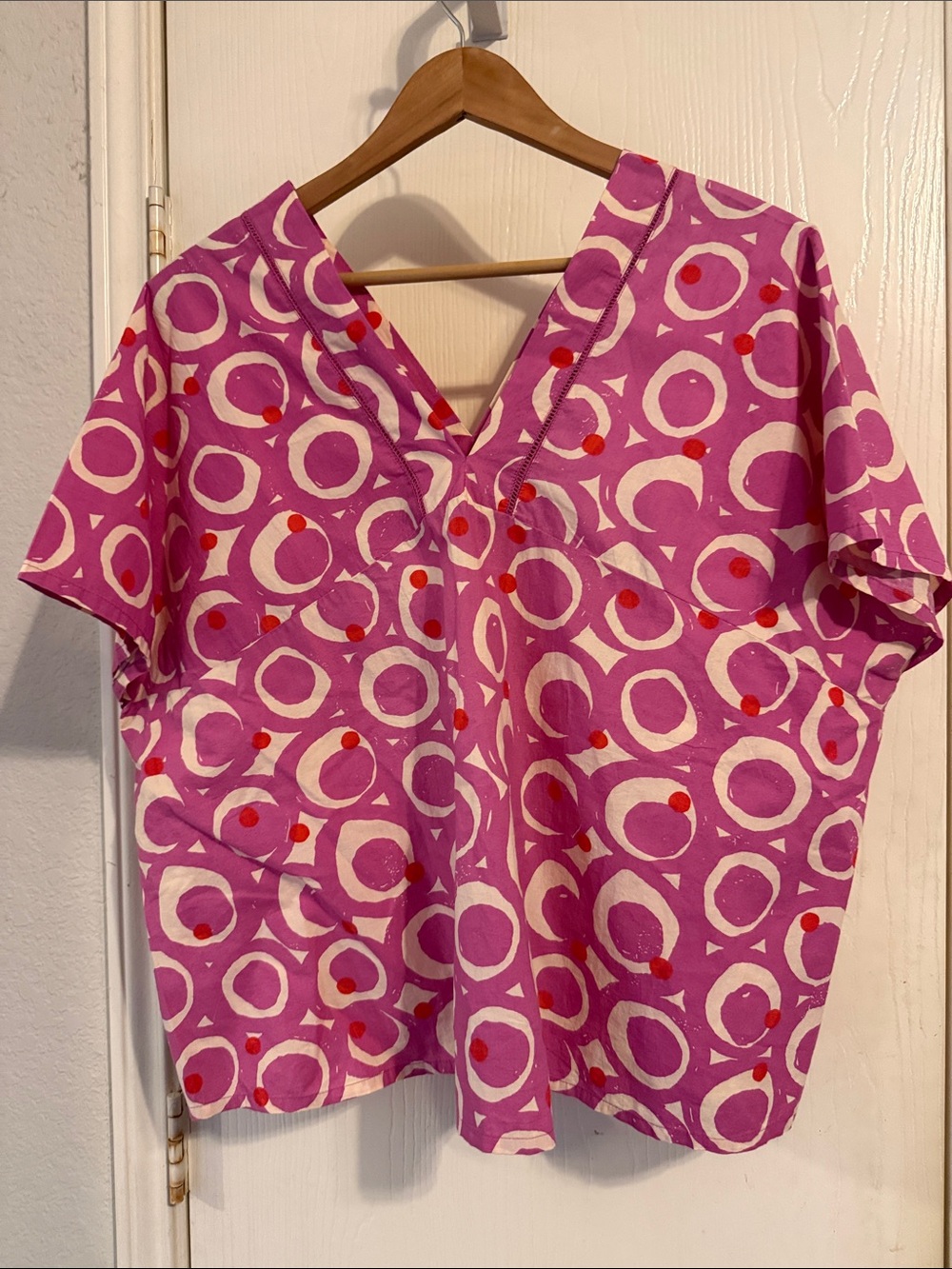 World Market Pink Patterned V-Neck Short Sleeve Top